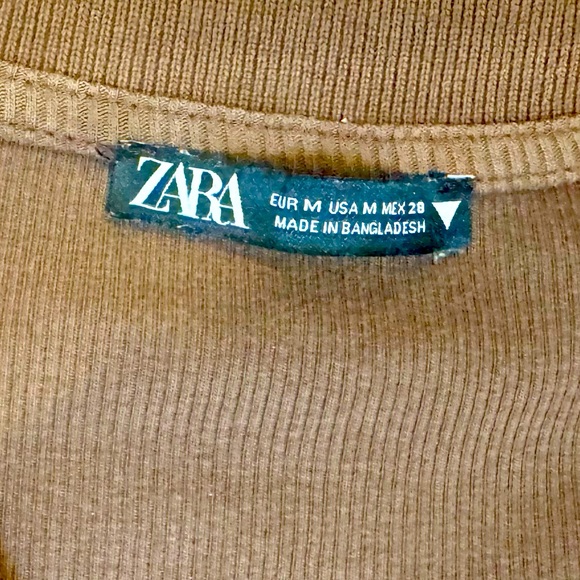 Zara Long Sleeve Ribbed Collared Crop Top Brown Medium - Picture 4 of 6
